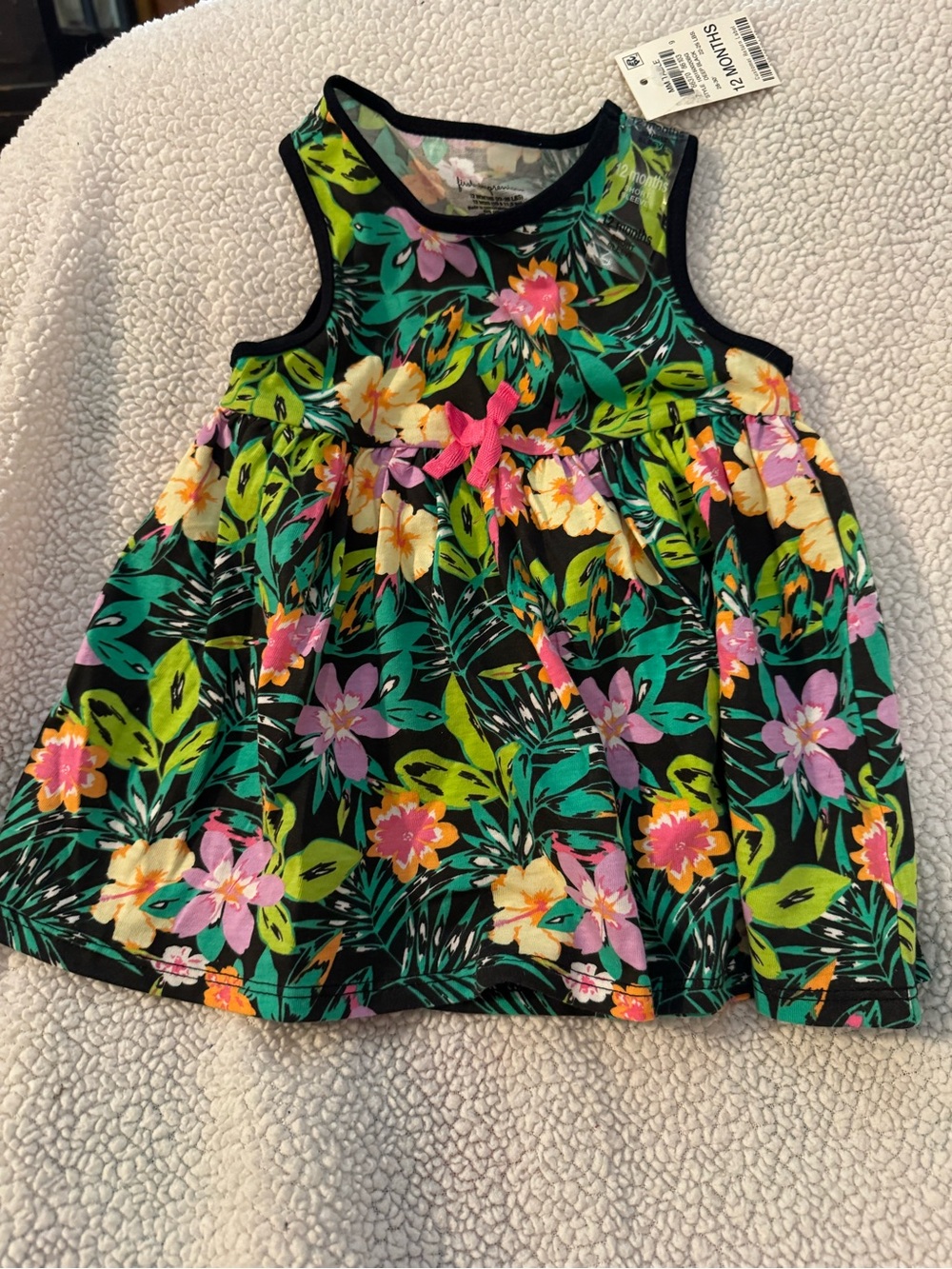 Girls Black Tropical Floral Tank Dress Multicolor 12 Months First Impressions B2